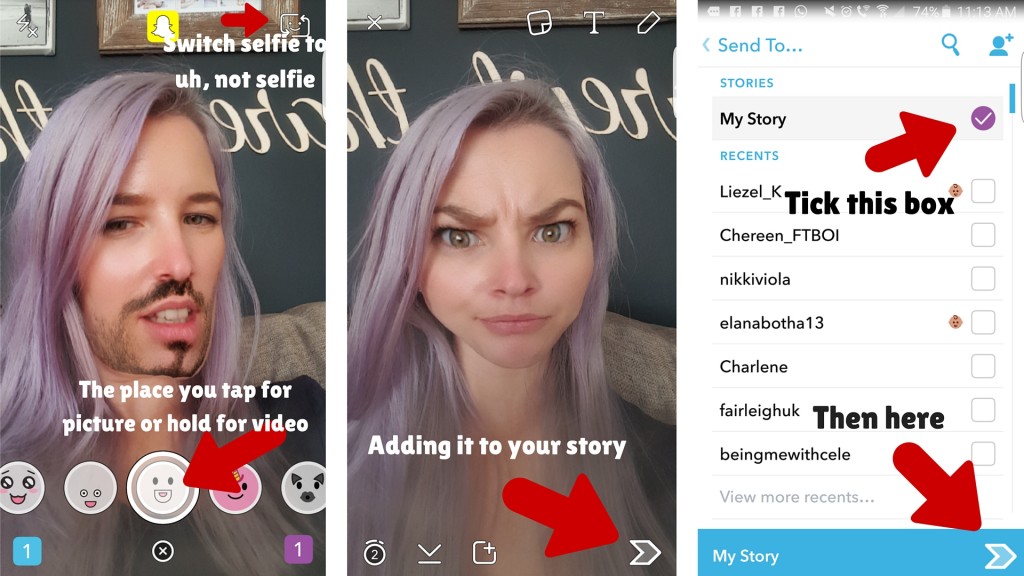 Switch selfie to uh, not selfie